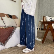 ◆☋Seluar jeans Diablo ins lelaki lurus hitam longgar longgar kaki lebar seluar trend gaya Korea tie-