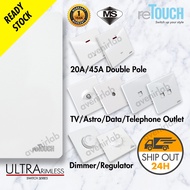 [WHITE] reTouch Ultra Rimless Switch 20A/45A 1/2Way Aircond Heater 13A USB Socket / Fan Dimmer / Dat