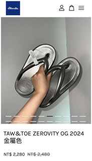 TAW&amp;TOE ZEROVITY OG 2024金屬色 韓國代購 正品 韓國胖胖夾腳鞋（黑色）24cm健康拖鞋