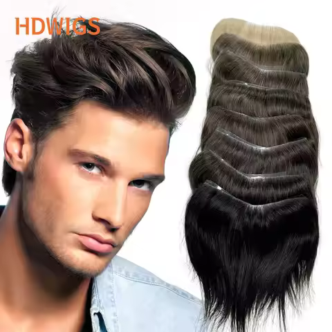 Straight Vstyle Hairline for Men HDWIGS Human Hair System Full PU 0.05-0.14cm Vloop Man Toupee Human