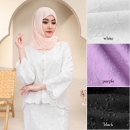 Jcquard Baju Kurung Moden Hitam/Putih Floral Cotton Sulam  Kurung Baju Raya 2025 Premium Baju Brides