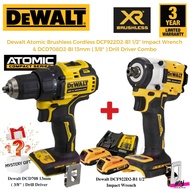 DEWALT Atomic Brushless Cordless DCF922D2-B1 1/2” Impact Wrench & DCD708D2-BI 13mm ( 3/8" ) Drill Dr