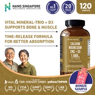 Calcium Magnesium Zinc + D3 1565mg – Bone & Muscle Support Supplement w/ Time-Release Formula