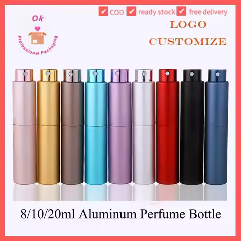 5/10/20/50pcs 8ml 10ml 20ml Aluminum perfume spray bottle Rotate Glass Atomiser Travel Tool Refill R