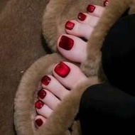 24 Pieces/Set Y2K Aesthetic Blood Red Crystal Cat Eye Press-On Toenails, Perfectly Fits Acrylic Arti