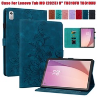 For Lenovo Tab M9 (2023) 9-inch TB310FU TB310XU Fashion 3D lilies Wallet Card Pen Slot Tablet Protec