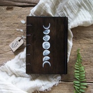 White Moon Burnswood cover, notebook handmade notebook diary handmade wood 筆記本