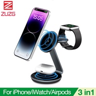 ZUZG 3 in 1 Magnetic Wireless Charger for iPhone 15 Pro Max/14/13/12 Series 15W Wireless Charging Station for iWatch / AirPods Pro