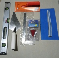 Mason Tools Combo Set Rodela Rubber Rodela BAKAL Hulog Kutsara pang cemento medium Level bar and Skw