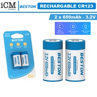 Beston Rechargeable CR123A CR123 CR 123 Lithium Battery 3.2v 650mAh