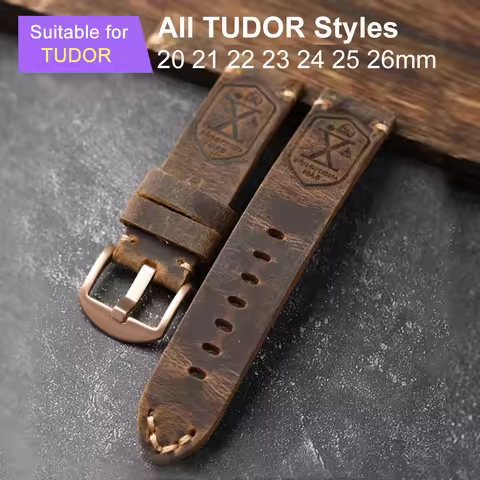 Handmade vintage leather watch strap 20 21 22 23 24 26MM suitable for Seiko, Tudor men's soft leathe