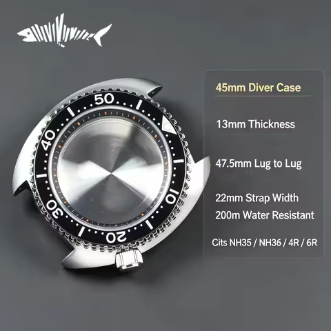 HEIMDALLR Men's Diver Watch Case 45mm NH35 NH36 4R 6R 316L Steel Sapphire Crystal Ceramic Bezel 200M