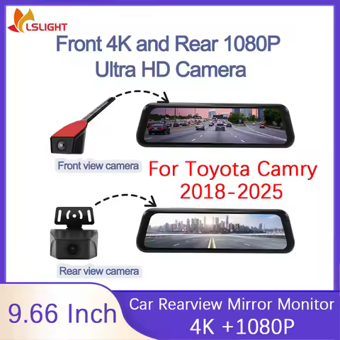For Toyota Camry 2018-2025 Car Rearview Mirror Monitor 9.66 Inch Dashcam 4K +1080P IPS Touch Full Sc