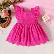 เด็กสาวฤดูร้อนคอเหลี่ยมแขนสั้นกระพือBurn-Outดอกไม้เย็บปักถักร้อยชุดน่ารัก