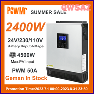 QWSAZ 3KVA 2400W Pure Sine Wave Hybrid Off-Grid Solar Inverter 24VDC 110VAC Output and 50A PWM Solar