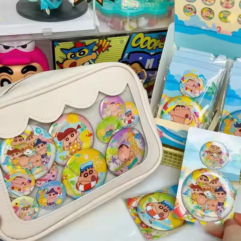 Crayon Shinchan Tin Badge Blind Box Colorful Beach Series Shinchan Nene Anime Pin Button Kawaii Orna