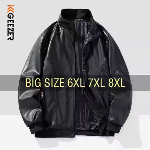 Leather Jacket Men Coats Windproof Oversized 6XL 7XL 8XL Plus Size Autumn Motorcycle Travel Fleece B