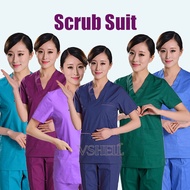 [VSHELL]Free name Scrub Suit Scrub Baju medical suits for women Short Sleeve full set Nurse Set Hospital Uniform Surgical Clothes cotton free embroidery