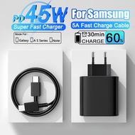 เครื่องชาร์จเร็วสำหรับ Samsung Galaxy 45W, เครื่องชาร์จเร็วสำหรับ Samsung Galaxy S24 S20 S21 S23อัลตร้าพลัส A54 5G สายชาร์จ USB Type C ชาร์จเร็ว