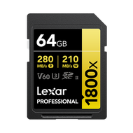 LEXAR - LEXAR - Lexar 64GB Professional 1800x SDXC UHS-II Memory Card (GOLD) (270MB/S)4K/U3/C10/V60 