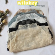 WITAKEY Ladies Tops, Transparent Floral Embroidery Women Lace Blouses, See-through Long Sleeve Black