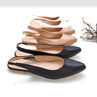 R&A812 Flat Pointed Toe Plain Vegan Leather Slingback Half Shoes (Narrow Fit/ Add 1 Size)