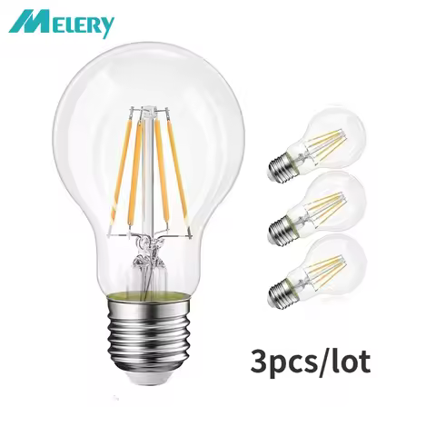 Melery E26 E27 LED Light Ball Bulb Edison Screw Filament A60 Lamp 8W Equivalent 80W Clear Incandesce