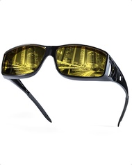 Night Vision Driving Glasses Fit Over Glasses for Men Women, Anti Glare Polarized Yellow Nighttime G