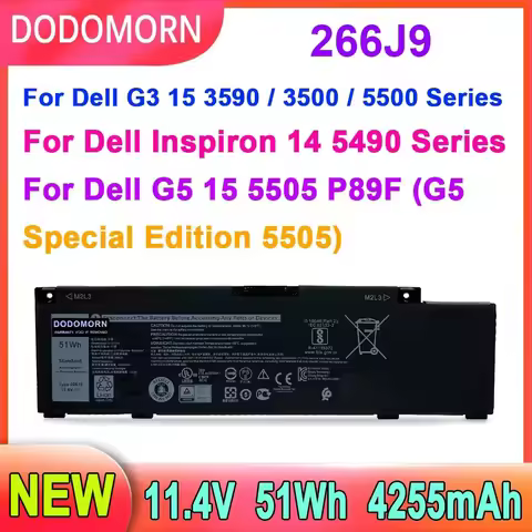 New Laptop Battery 266J9 For Dell G3 15 3590 3500 G5 15 5500 5505 Inspiron 14 5490 M4GWP PN1VN 11.4V