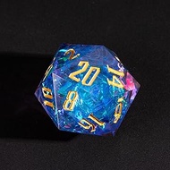 Cusdie Single D20 DND Dice with Sharp Edges and Glitter Foil Inclusions, 20 Sided D&D Dice, 33mm Han