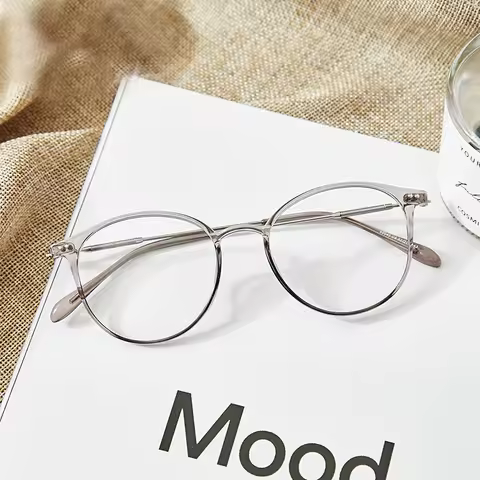 Acetate Unisex Solid Alloy Glasses Frame Women Prescription Glasses Fashion Designer Metallic Circle