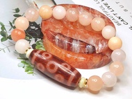 Tibetan Dzi Beads Carnelian Eight Eyed Dzi Beads 红玉髓八眼天珠手链 39.4x14.9mm
