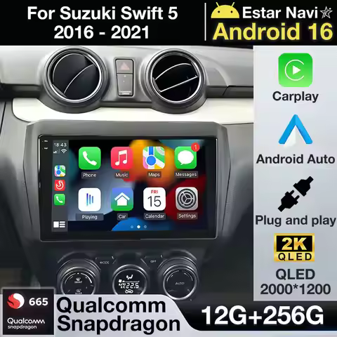 For Suzuki Swift 5 2016 - 2021 2K QLED Android 16 CarPlay Car Radio Multimedia Video Player GPS ster