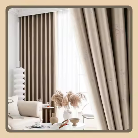 High Precision Jacquard Curtains for Living Dining Room Bedroom Khaki High Grade Luxury Light Luxury