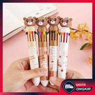 Gratis Ongkir - Pulpen Mekanik 10 Warna Motif Teddy Bear / Bulpen Karakter Teddy Lucu 10 Warna Tinta