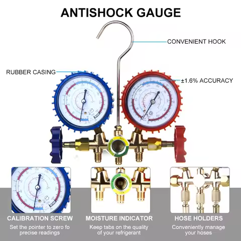 Refrigerant Air Conditioning Tools AC Diagnostic Manifold Gauge Set Hose Hook Kit For Refrigerant Te