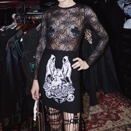 Metalwitch Asian Culture Dark Gothic One-Piece with Spider Web Transparency