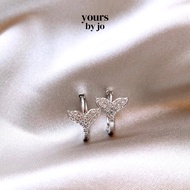 Yours by Jo S925 Sterling Silver Whale Diamond Huggie Earrings