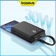 Baseus เครื่องชาร์จแบตเตอรี่สำรองชาร์จไร้สาย30W Power Bank 10000MAh PD ในตัวสายสำหรับ iPhone 15 14 13 12ซัมซุงฮัวเหว่ยเสี่ยวหมี่