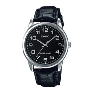 CASIO ORIGINAL - CASIO MTP-V001L-1B - MEN - Hitam - Kulit - Jam dunia JD17ST # Jam Tangan Pria Cowok