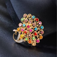 Glamorous Peacock Brooch Colorful Crystal Pin for Party Evening Gown Blazer