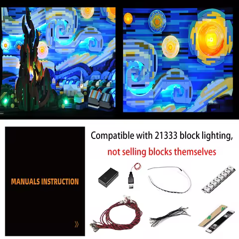 BRIXSPARK DIY LED Light Kit for Lego 21333 Vincent van Gogh The Starry Night Building Brick,Bricks N