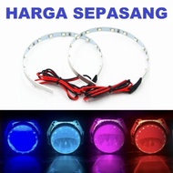 Wajib arus aki, lampu LED demon eye panjang, lampu devil eye panjang projie 3inci lampu led projector universal  premiuim v1931super terang demon eyes bulat 360° motor mobil mio vario pcx nmax jupiter aerox mobil