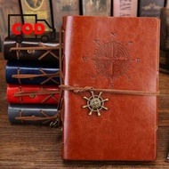 Buku Agenda Catatan Harian Binder Kertas Cover Kulit Desain Retro dengan Tali Hiasan Daun Compass No