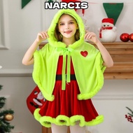 NARCIS Grinch Cloak Tank Dress, Dress Up Girls Fancy Dress Christmas Elf Costume,  Xmas Suit Grinch 
