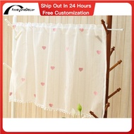 AnneyOneDecor Lovely Kitchen Curtain Heart Pattern Embroidery Sheer Curtain Tulle Short Curtain Valances Door Curtain