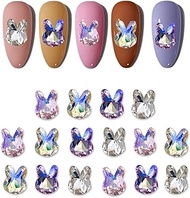 16 Pcs 3D Easter Bunny Nail Charms Crystals Rabbit Diamonds Rhinestones Gems for Acrylic Nails Desig