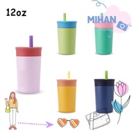 MIHAN Toddler Cup with Straw, 12 Oz Spill Resistant Kids Water Bottle, Easy To Clean Stainless Steel