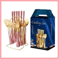Stylika Nordic Korean CUTLERY Set Pink Gold SUDU GARPU Pisau Garfu Tableware Dinnerware Hot Item Viral