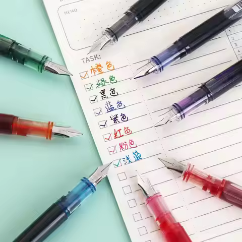 Calligraphy Large Capacity Fountain Pen F Nib Multi-Color Writing Ink Pens Stationery 0.5mm Straight